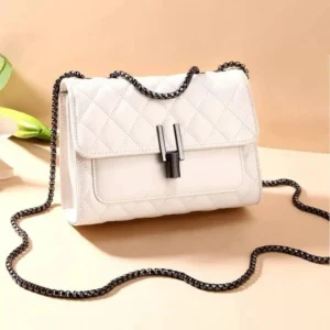 Quilted chain crossbody handbag with metal clasp